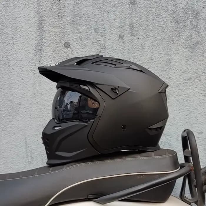 ORZ Casque de Moto Vintage Casque Moto noir guerrier combinaison Casque demi-Casque complet Cruising