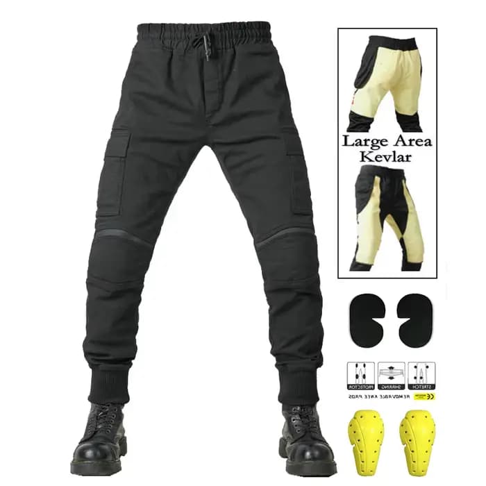 Pantalon de moto pour homme en Kevlar, souple et décontracté, avec protections genoux et hanches, po