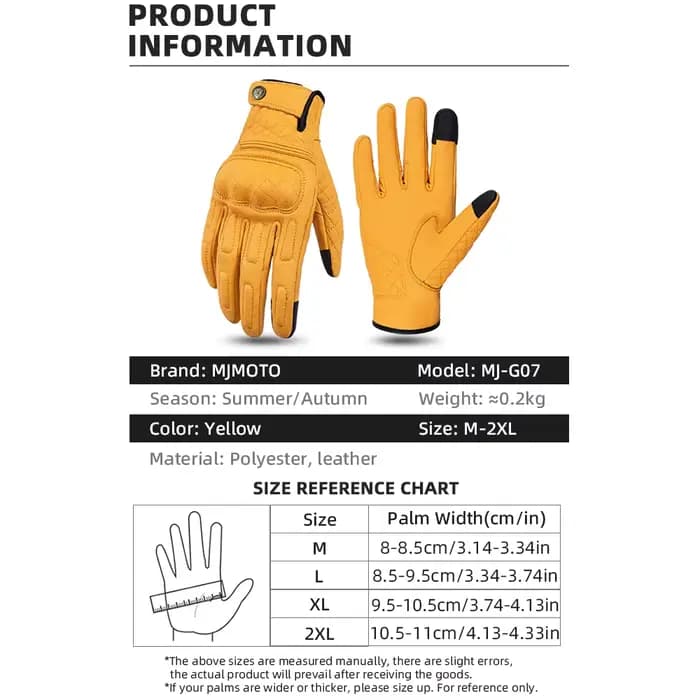 Gants Moto Rétro Jaunes en Cuir Tactiles