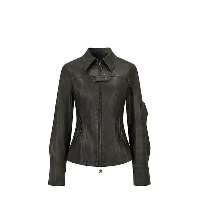 Veste en cuir à rivets pour femme