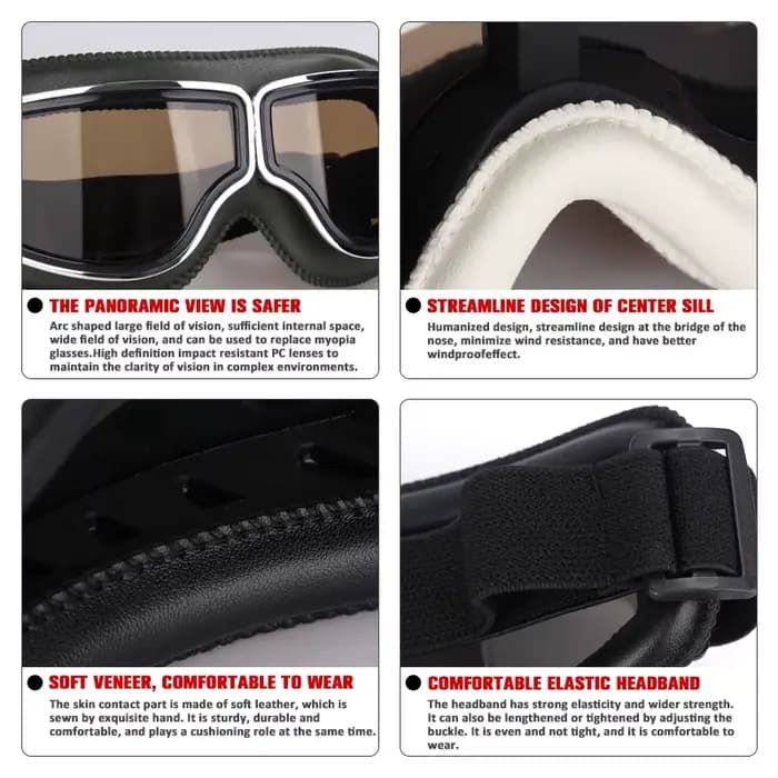 Lunettes de casque de moto coupe-vent, protection de sécurité en cuir, Anti-éblouissement, pour Moto