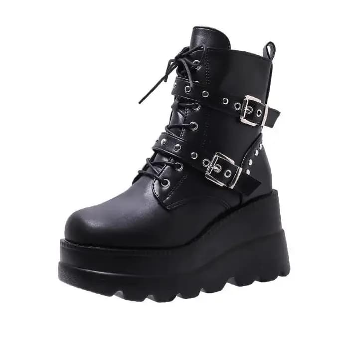 Bottes de moto mi-mollet à boucle de ceinture grande taille pour femme