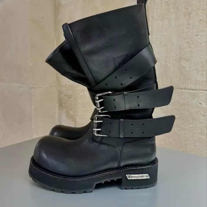 Bottes de moto en cuir noir pour femmes