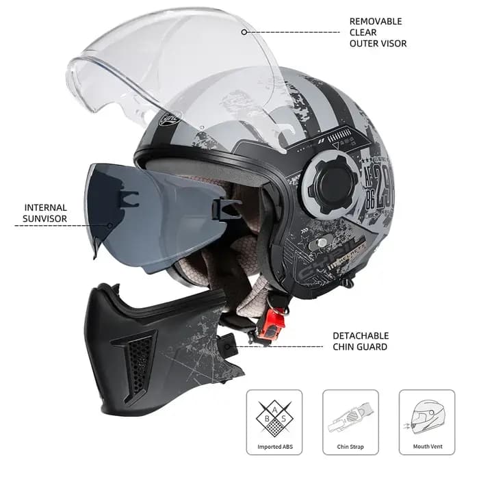 Casque de Moto Intégral à Visage Ouvert, Modulaire à Double Objectif, Rétro, DOT ECE APPROVED CYRIL