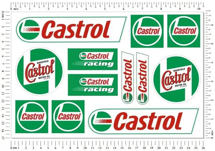 Castrol-Autocollants de moto de sponsor de course de château, décalcomanies de casque de vélo, ensem
