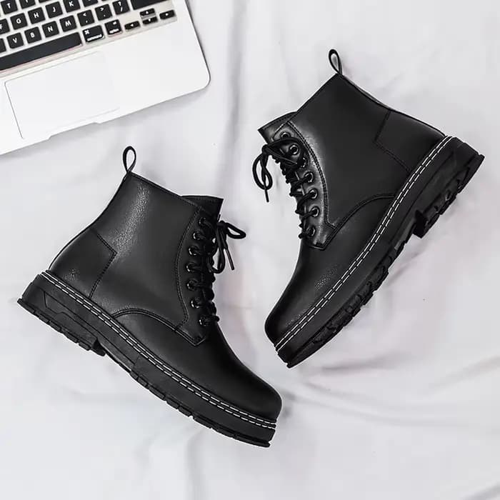 Bottes de moto en cuir verni noir 4 saisons pour hommes