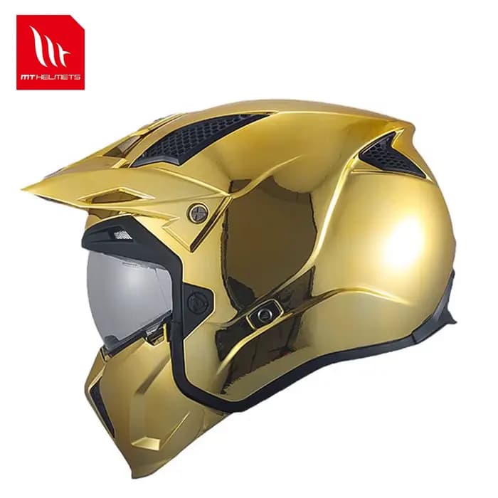 Nouveaux casques modulaires Mt Streetfight M-Xxxl or massif/argent dégagement rapide galvanoplastie
