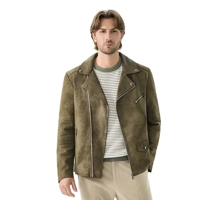 Veste d'hiver en cuir suédé pour homme, haut de gamme, nouveau Punk américain, beau coupe-vent, vêtements rétro marron à revers