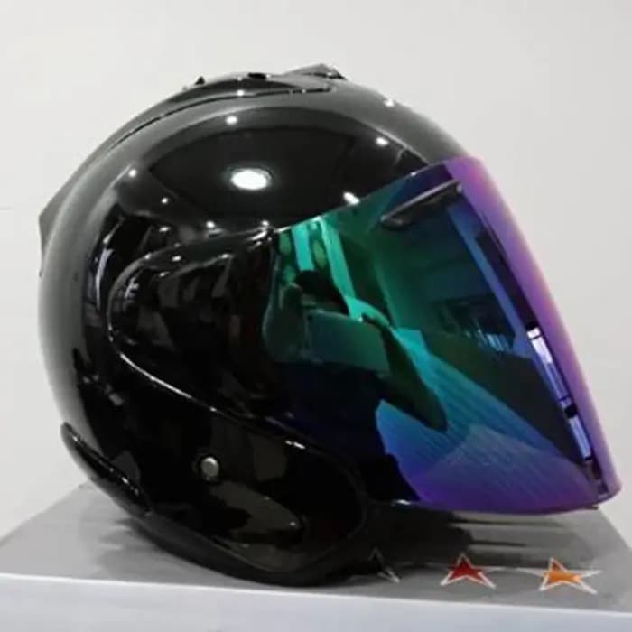 Hommes et dames demi-casque visage ouvert Casque noir brillant