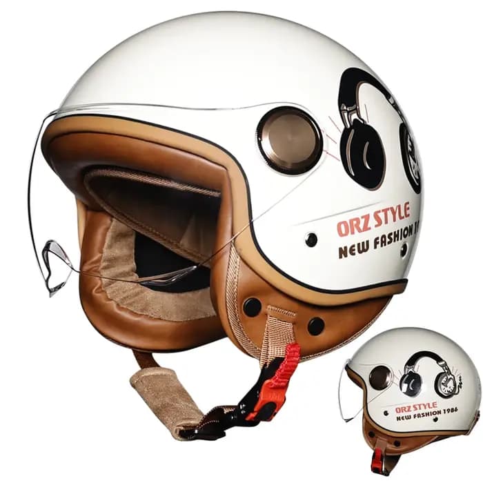 Casque de Moto Vintage, Ouvert au Visage, Rétro 3/4, Demi-Casque