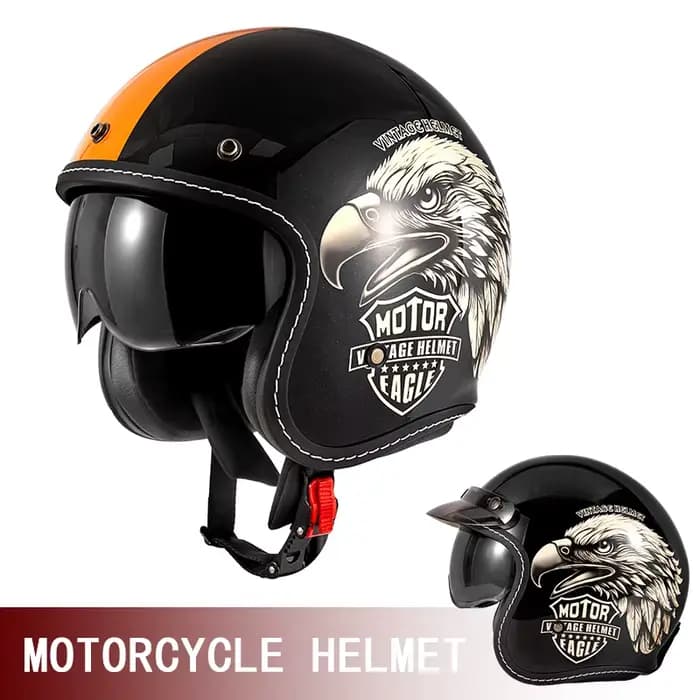 Casque Moto Rétro 3/4 Demi-Casque d'Été Homme et Femme Style Américain avec Visière et Écran Interne