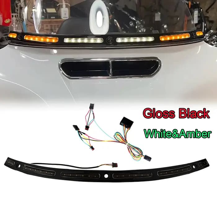 Garniture de pare-brise LED chromé brillant noir blanc ambre pour Harley Touring Street Glide FLHX 2014 – 2023