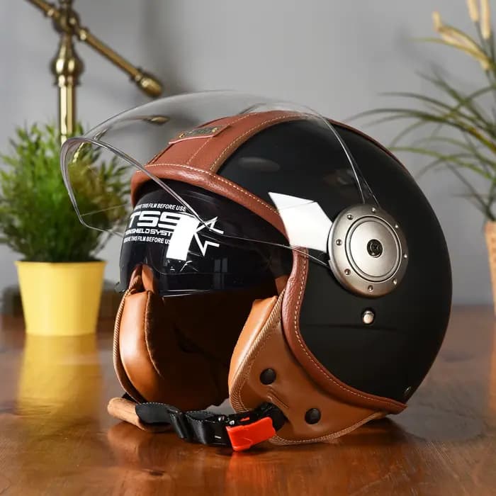 Demi-casque de moto rétro en cuir certifié 3C pour hommes et femmes, avec doublure amovible, Double