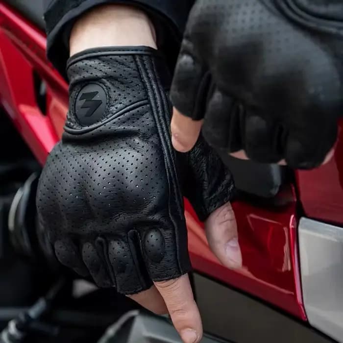 Gants de Moto d'été sans doigts, accessoires en cuir de chèvre, demi-doigt, Motocross Gant Moto Guan