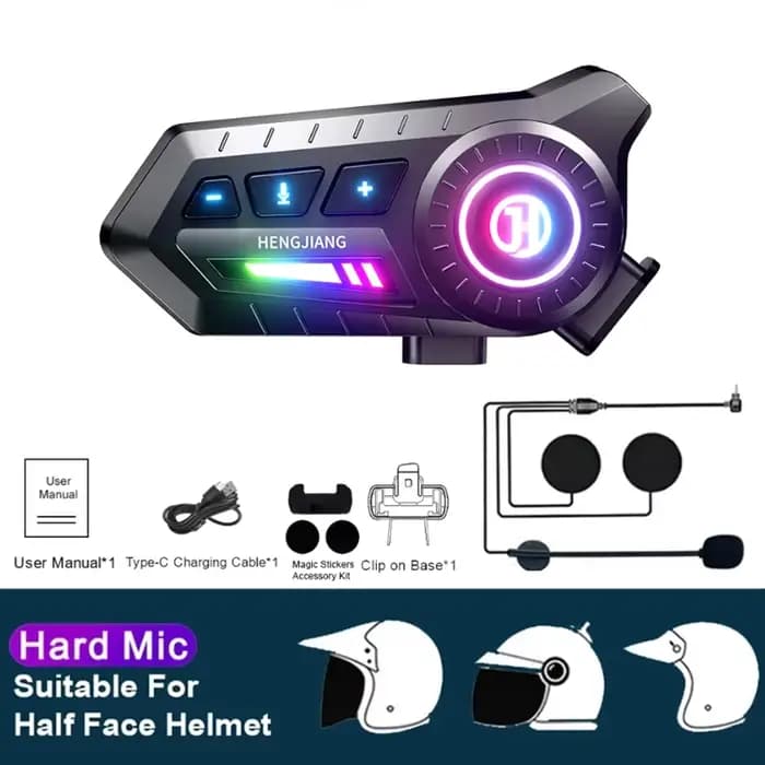 Casque Bluetooth 6.0 pour moto, écouteurs moto 1000 mAh, casque sans fil mains libres pour moto avec lumière ambiante