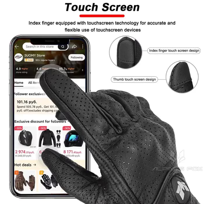 Gants de moto en cuir Vintage pour hommes