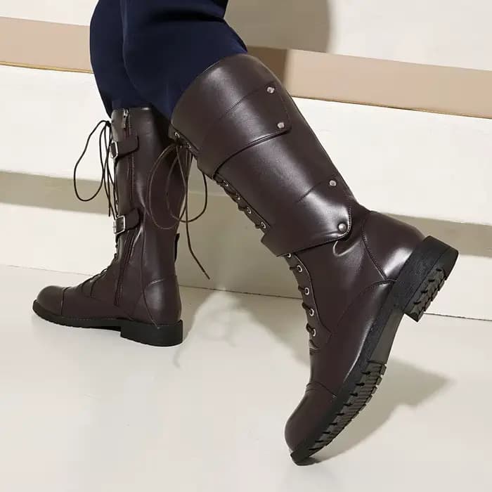 Bottes pour hommes, bottes mi-mollet à lacets