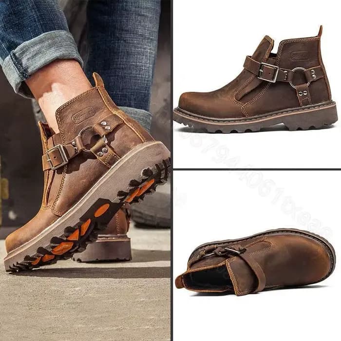Bottes de moto en cuir rétro durables pour hommes
