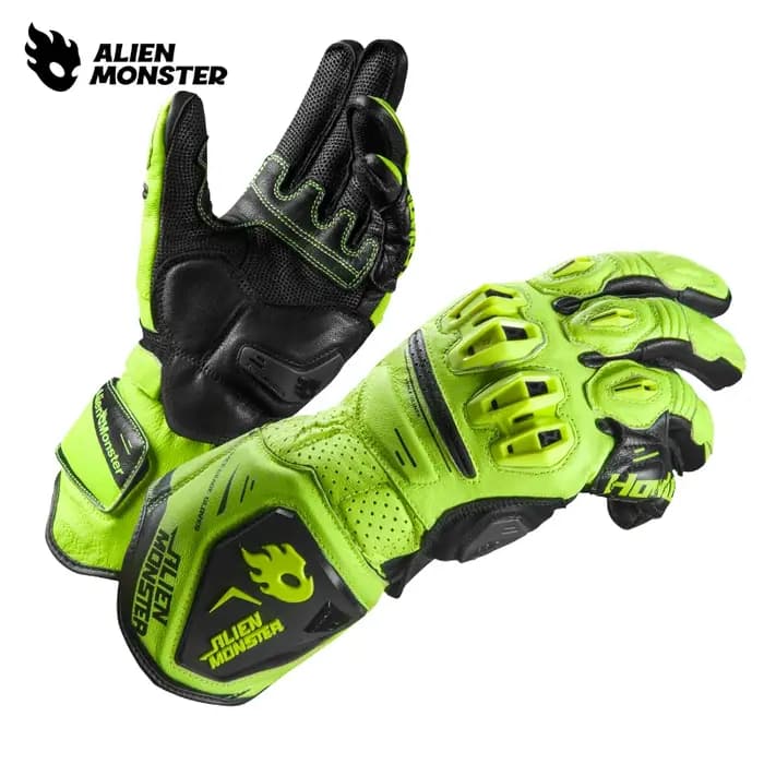 Gantelet gants de moto hommes vert course Guantes femmes rouge longue manchette en peau de mouton gant route