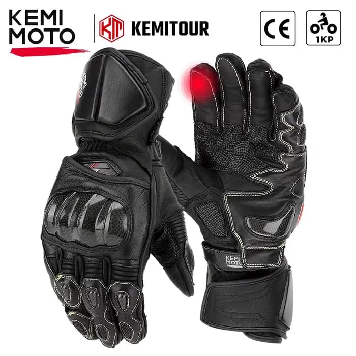 KEMIMOTO gants de Moto en cuir longue manchette