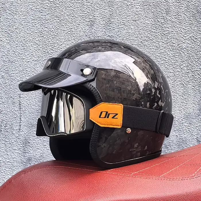 Casque de Moto Rétro en Fibre de Carbone pour Homme et Femme
