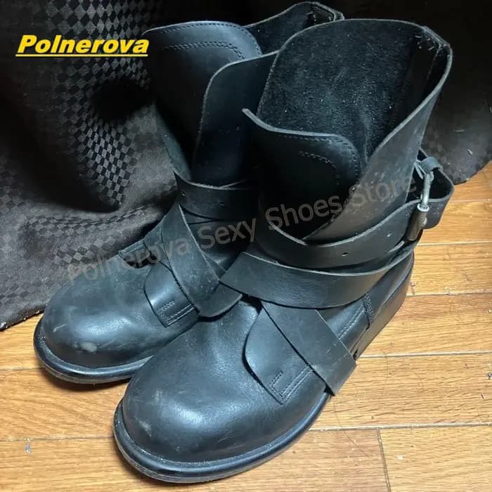 Bottes de moto vintage blanches pour femmes, à plusieurs sangles et boucles, mi-mollet, talon carré, avec sangle enveloppante, style gothique punk streetwear
