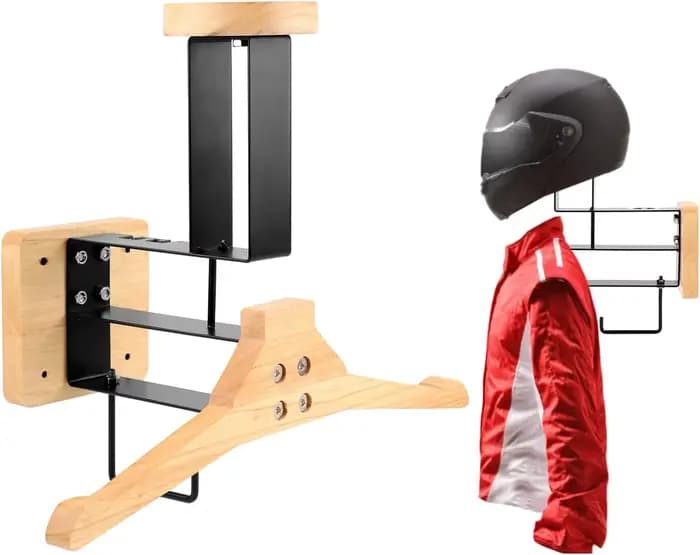 Support mural en bois pour casque de moto