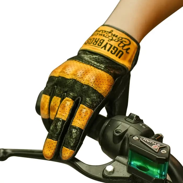 UGLYBROS gants de moto en cuir d'été doigt complet respirant
