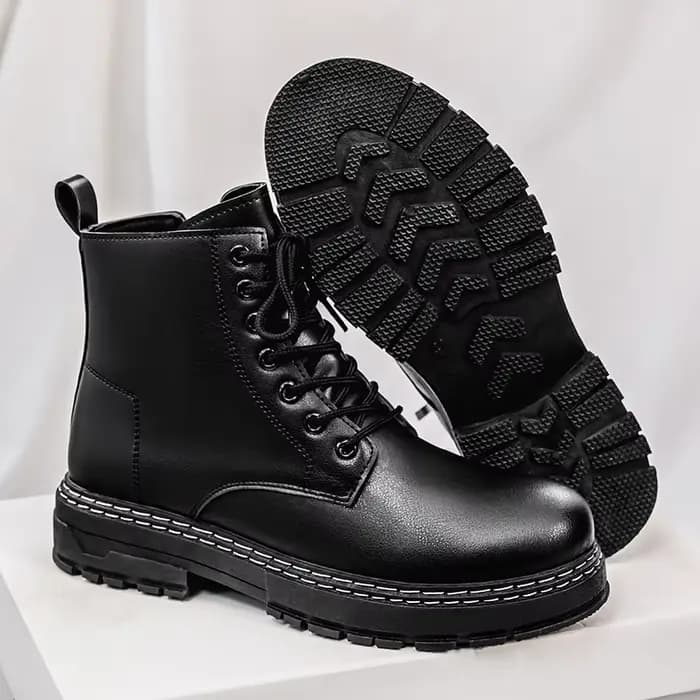 Bottes de moto en cuir verni noir 4 saisons pour hommes