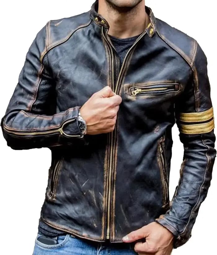 Veste de motard classique Aviator moteur automne manteaux hommes noir