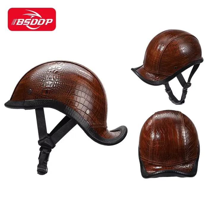 Casque de moto Vintage gourde en cuir pour hommes et femmes