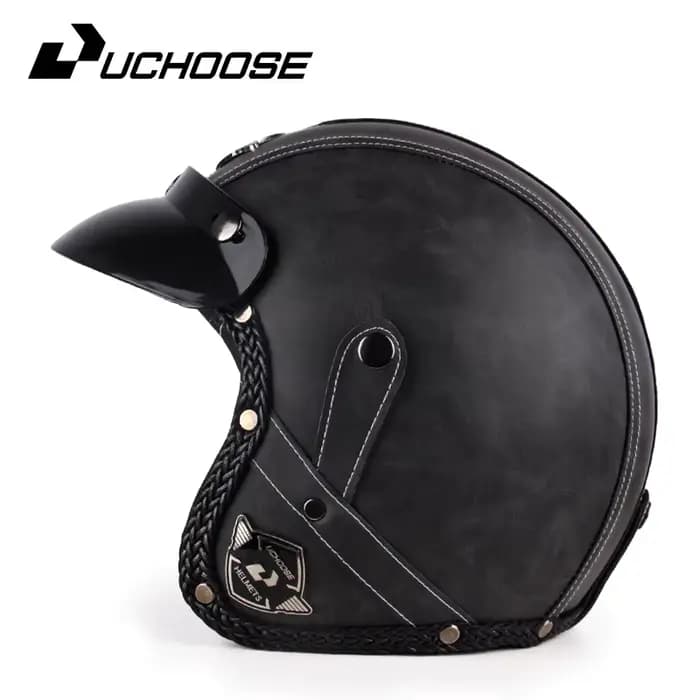 Casque ouvert rétro UCHOOSE, casque de moto, vintage, rétro, en cuir PU, pour motocross, scooter, je