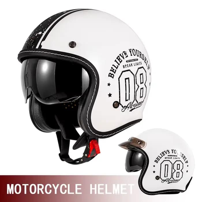 Casque Moto Rétro 3/4 Demi-Casque d'Été Homme et Femme Style Américain avec Visière et Écran Interne