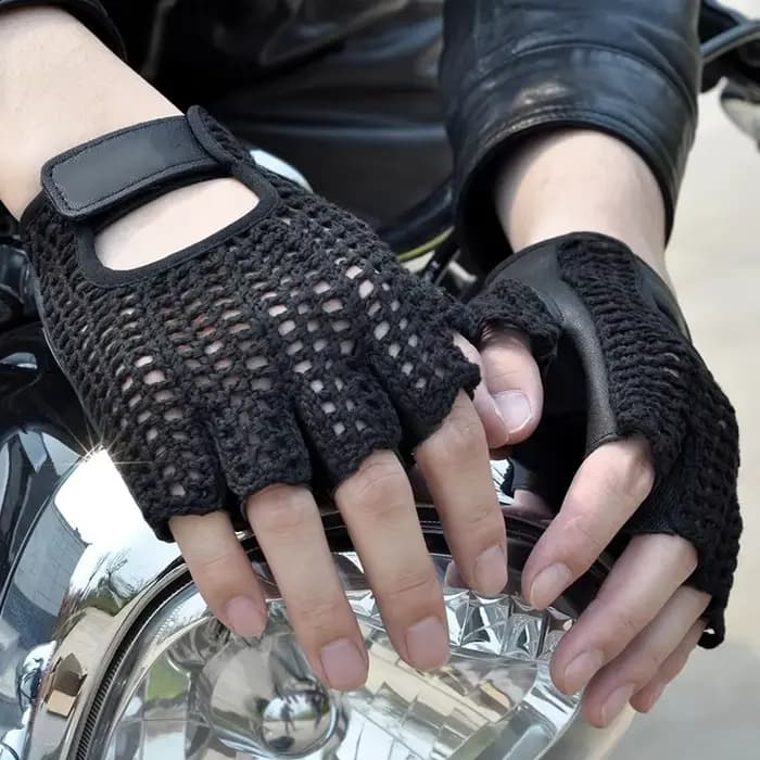 Gants sans doigts en cuir à demi-doigts en maille