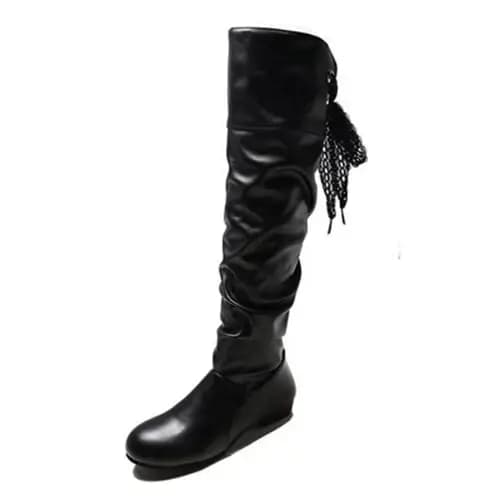 Bottes hautes plissées en cuir pour femmes
