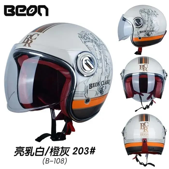BEON rétro casque de moto Double lentille demi-casque hiver chaud Protection des oreilles doublure à la mode Graffiti