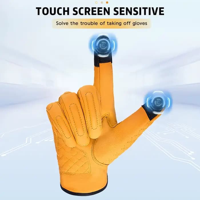 Gants Moto Rétro Jaunes en Cuir Tactiles