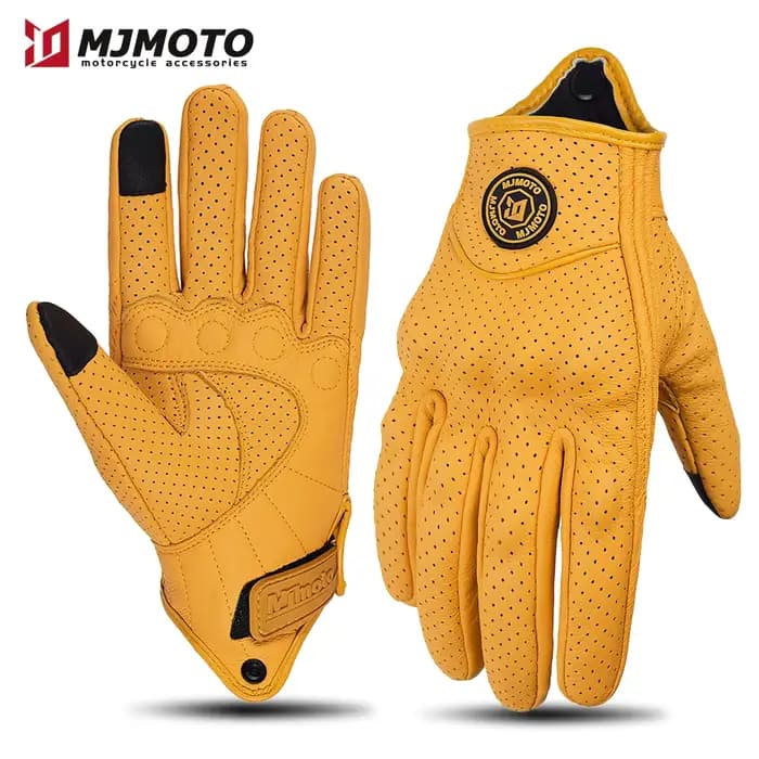 Gants de Moto Rétro en Cuir Jaune pour Homme et Femme