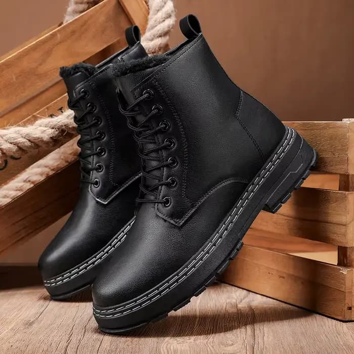 Nouvelles bottes de moto noires chaudes et épaisses pour hommes-fermeture éclair latérale