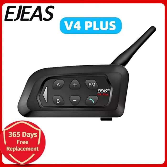 EJEAS V4 Plus Interphone Bluetooth pour casque de moto, portée d'interphone pour 4 passagers 1500 m,
