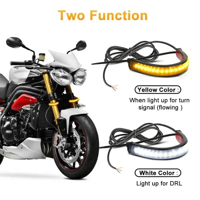 1Pc 12V LED Moto clignotant et DRL ambre blanc Moto clignotant anneau fourche bande lampe clignotant