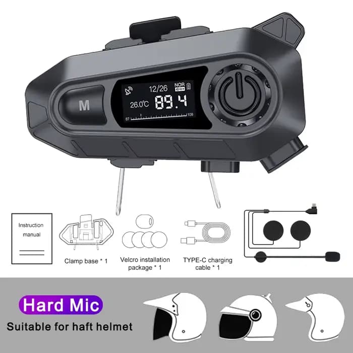 Casque de moto avec radio FM, Bluetooth 5.3, appel mains libres sans fil, étanche, affichage LED pou