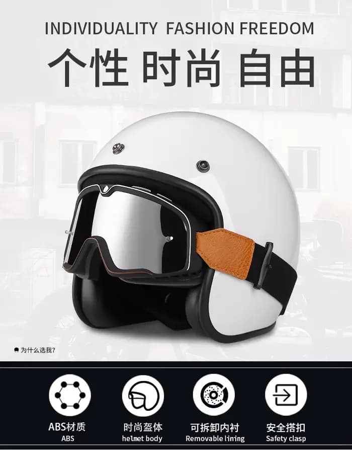 Casque de moto 3/4 demi-visage unisexe adulte toutes saisons homologué DOT en ABS ventilé