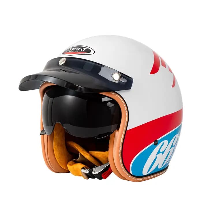 Casque de moto rétro 3/4 homologué DOT avec pare-brise intégré et visière
