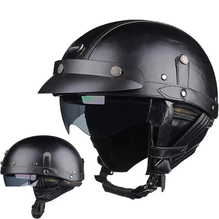 Casque de moto rétro PU quatre casques de mode équitation demi-casque de Scooter