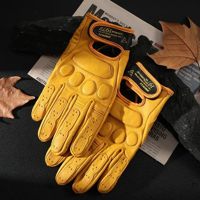 Gants de moto rétro en cuir respirant