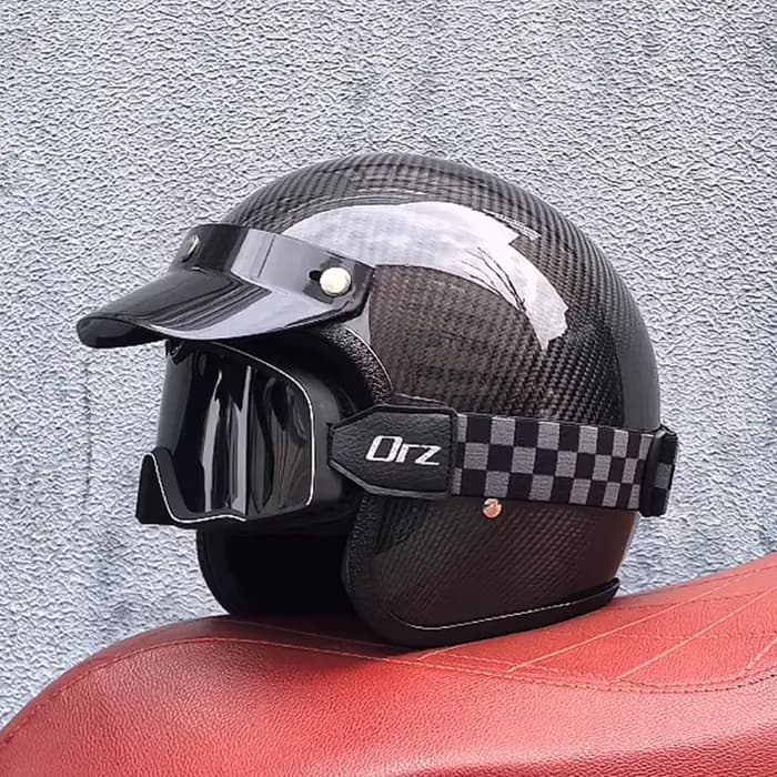 Casque de Moto Rétro en Fibre de Carbone pour Homme et Femme