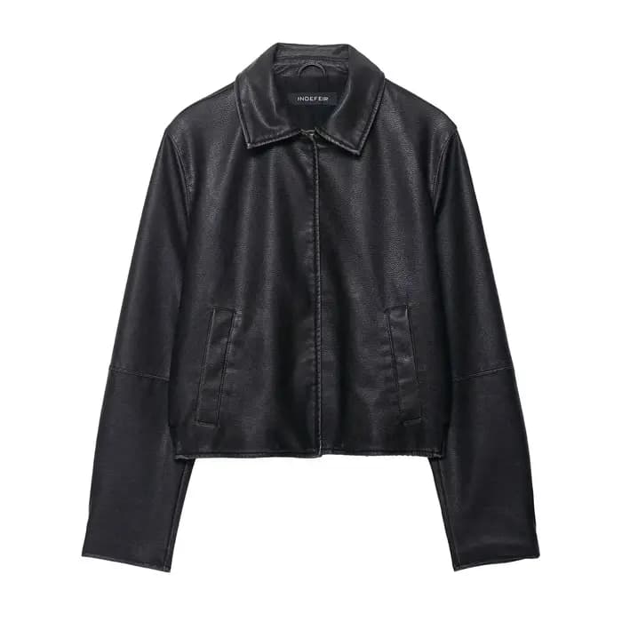 Vestes en cuir femmes noir Faux manteau vêtements d'extérieur solide à manches longues hauts 2025