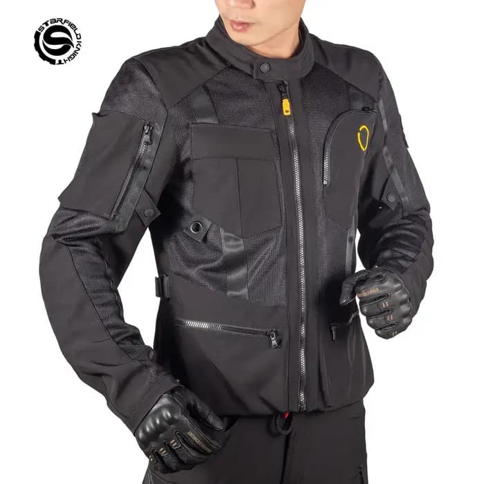 HOT Star Field Knight Vêtements de moto en maille pour homme, veste de moto noire respirante d'été avec accessoires de protection corporelle