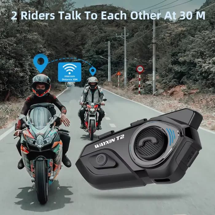 WAYXIN Casque T2 Moto Bluetooth Interphone Pour 2 Cavalier 300M Intercomunicador